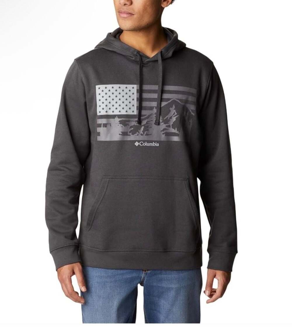 Columbia Men's Trek Graphic Hoodie Size XL Dark Gray Treeline Flag